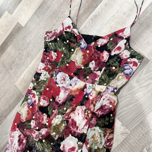 Express floral metallic detail faux wrap front spaghetti strap dress ❤️ - Picture 5 of 8